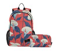 WDdZzyy Backpack With Lunch Box Boys Lily Calla Red Flowers School Bag With Lunch Bag Boys Backpacks And Box 9-10 years