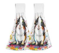 WDdZzyy bath towels with hanging loop dish cloths white 2 Pack Sweet Guinea Pig Artistic Graffiti