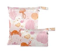 WDdZzyy Beach Sea Animals Peach Cute Zippered Wet Bag Baby 2 Pack Wet Bag for Swimsuit with Handles for Yoga
