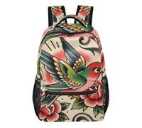WDdZzyy Bird Rose Old School Tattoo kid backpack with chest strap bookbags for 5th grade school boys girls