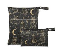 WDdZzyy Black and Gold Goth Tarot Cat prop1 Wet Bag 2 Pack Travel Essentials for Baby with Handles for Daycare