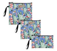 WDdZzyy Blue Cartoon Fashion Statue of Liberty 3 Pack Reusable Kids Snack Bags Portable Emergency Food Bag for Camp Friends and Gear
