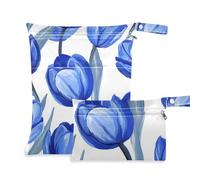 WDdZzyy Blue Tulipa White Background Oil Painting Style Mess-Proof Bags for Travel 2 Pack Travel Essentials for Flying with Handles for Baby Diapers