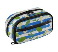 WDdZzyy Blue White Striped Calla Lily Daisy Flower Tear-Resistant Stationery Organizer Compartment Pencil Case for Teen and Adult Girls