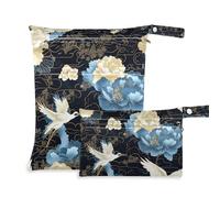 WDdZzyy Blue White Vintage Crane Flowers Waterproof Wet Bag Baby 2 Pack Travel Essentials for Babies with Handles for Scenario