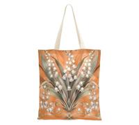 WDdZzyy Boho Lily Of Valley Floral Orange Cloth Tote Bags With Handles for Women With Pockets With Handles Reusable Bulk Tote Bags Beach Gifts