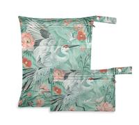 WDdZzyy Boho Style Flower Floral Green Crane Washable Waterproof Bag 2 Pack Travel Essentials for Baby with Handles for Travel