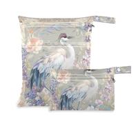 WDdZzyy Boho Style Flower Floral White Crane Reusable Bag for Gym 2 Pack Wet Bag for Swimsuit with Handles for Travel