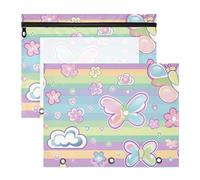 WDdZzyy Butterfly Flower Cartoon Rainbow Stripe Binder Pouches with Smooth Zippers Pen Holder Case for A4 Paper Letter 2 Pack Teacher Art Supplies Storage