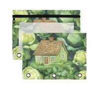 WDdZzyy Cabbage House Green Home Management Binder with Clear Window Large Pencil Bags with Zipper Reinforced Grommets 2 PCS School Class Office Organizers