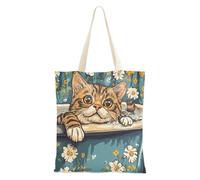 WDdZzyy Cartoon Bengal Cats Retro Bathtub Canvas Shopping Bags for Women With Pockets With Handles Reusable Bulk Canvas Tote Bags Teacher Gift