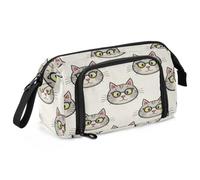 WDdZzyy Cartoon Can Love Glasses of Grey Cat Pencil Case Organizer Large Capacity Pen Case Cosmetic Makeup for Cosmetics