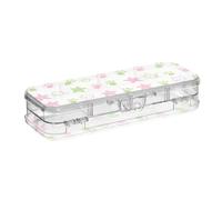 WDdZzyy Cartoon Cute Cat Green Paw Print Pink Stars Clear Pencil Box Double Deck Boxes Pens Case for Kids with Snap Lid