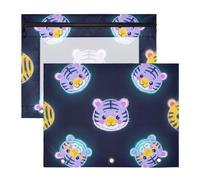 WDdZzyy Cartoon Cute Colorful Fluorescent Neon Tigers Pencil Box Sturdy Plastic File Folder for A4 Paper Letter 2 Pack Students Back to School