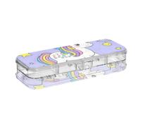 WDdZzyy Cartoon Cute Fake Sequin Unicorns Clear Pencils Box Double Layer Transparent Hard Pens Case for Stationery with Snap Lid