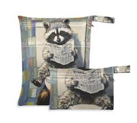 WDdZzyy Cartoon Cute Gray Raccoon Reads Newspaper Waterproof Wet Swimsuit Bag 2 Pack Diaper Bag Essential Items with Handles for Baby Diapers