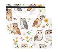 WDdZzyy Cartoon Cute Owl White Binder Pouches Multi-Purpose 3 Hole Punch for 3 Rings Binder 2 Pack Teacher Class