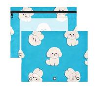 WDdZzyy Cartoon Cute White Bichon Frise Dog Pencil Cases with 3 Reinforced Grommets Pocket Folders for A4 Paper Letter 2 Pack Students College Supplies