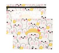 WDdZzyy Cartoon Cute White Rabbit Pencil poucheses with Smooth Zippers 3 Hole Pocket for 3 Rings Binder 2 Pack Teacher Office