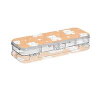 WDdZzyy Cartoon Cute White Teddy Bear Stars Clear Pencil Plastic Box Double-Deck Crayon Containers for Stationery with Snap-Tight Lid