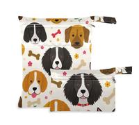 WDdZzyy Cartoon Dog Heads and Bone Zippered Diaper Wet Bag 2 Pack Travel Essentials for Babies with Handles for Scenario