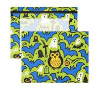 WDdZzyy Cartoon Halloween Blue Bats Owl Binder with Zipper Pen Holder Case for 3 Rings Binder 2 Pack Teacher Back to School