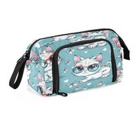 WDdZzyy Cartoon Kitten Glasses Pencil Cases Large Capacity Pencil Case with Zipper for College