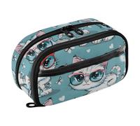 WDdZzyy Cartoon Kitten Glasses Tear-Resistant School Supplies Large Capacity Stationery Storage for Teen Girls