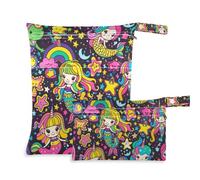 WDdZzyy Cartoon Mermaids Unicorns Rainbows Washable Wet Bag Baby 2 Pack Wet Bag for Swimsuit with Handles for Baby Diapers
