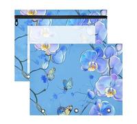 WDdZzyy Cartoon Orchid Blue Floral Flower Pencil poucheses Clear 3 Rings Pocket for A4 Paper Letter 2 Pack Teacher Office