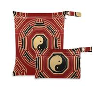 WDdZzyy Chinese Culture Bagua Pattern Red Reusable Bags for Swimsuits 2 Pack Travel Essentials for Babies with Handles for Baby Diapers