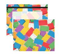 WDdZzyy Colorful Cartoon Cute Building Block Binder with 3 Reinforced Grommets 3 Hole Pocket for A4 Paper Letter 2 Pack Teacher Office