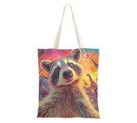 WDdZzyy Colorful Dino Age Raccoon Canvas Shopping Bags For Groceries for Women With Pockets With Handles Reusable Tote Bags Bulk Teacher Gift