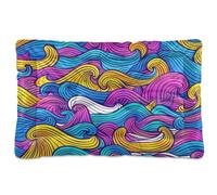 WDdZzyy Colorful Waves Lines Hand Drawn Doodle Style Washable Dog Beds Crate Pad Soft Anti-Slip for Medium/Large Dogs 36" x 24"