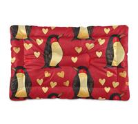 WDdZzyy Cute Animal Penguin Heart Gold Valentines Washable Dog Beds Crate Pad Non-Slip Soft Comfortable for Medium/Large Dogs 36" x 24"