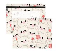 WDdZzyy Cute Cartoon Bear Candy White Pencil poucheses with 3 Reinforced Grommets Plastic File Folder for 3 Rings Binder 2 Pack Teacher Storing School Students Teacher Supplies