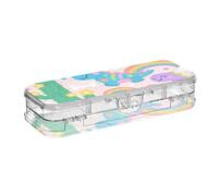 WDdZzyy Cute Cartoon Dinosaur Rainbow Plastic Pencils Box Clear Double Deck Pencil Container for Art Supplies with Snap Lid