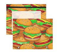 WDdZzyy Cute Cartoon Food Burger Pencil Pouches Clear Window 3 Hole Punch for A4 Paper Letter 2 Pack Teacher Classroom Supplies