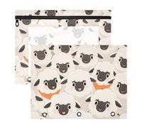 WDdZzyy Cute Cartoon Sheep White Pencil Pouches with Zipper Plastic File Folder for A4 Paper Letter 2 Pack Students College Supplies