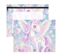 WDdZzyy Cute Cartoon Unicorns Glitter Hearts Cosmetic Bag with Zipper Plastic File Folder for A4 Paper Letter 2 Pack Teacher College Supplies