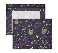 WDdZzyy Cute Cat Neon Green Pastel Gothic-Inspired Binder Pencil poucheses Clear 3 Hole Punch for A4 Paper Letter 2 Pack Students Home