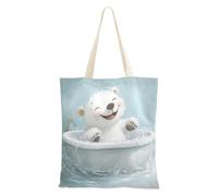 WDdZzyy Cute Polar Bear Retro Bathtub Canvas Bags For Women for Women With Pockets With Handles Reusable Bulk Canvas Tote Bags Cute Gifts