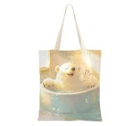 WDdZzyy Cute Polar Bear Retro Bathtub Canvas Shopping Bags For Groceries for Women With Pockets With Handles Reusable Canvas Tote Bags Bulk Teacher Gift