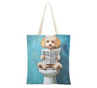 WDdZzyy Cute Poodle Dogs Retro Toilet Read Newspaper Tote Bags for Women With Pockets With Handles Reusable Tote Bags Bulk Cute Gifts