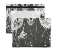 WDdZzyy Death God Skull Binder Pencil Pouches with Smooth Zippers Plastic File Folder for 3 Rings Binder 2 Pack Students Home