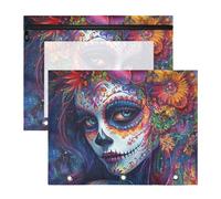 WDdZzyy Dia De Los Muertos Mexican Sugar Skull Girl Binder Pouches Multi-Purpose Plastic File Folder for 3 Rings Binder 2 Pack Teacher College Supplies