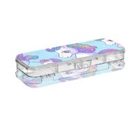 WDdZzyy Fake Glitter Cartoon Unicorns Blue Plastic Pencils Box Clear Double Layer Transparent Pens Cases for Craft Art with Snap-Tight Lid