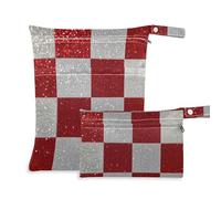 WDdZzyy Fake Glitter Checkerboard Squares White Red Washable Baby Diaper Bag 2 Pack Diaper Bag Essential Items with Handles for Gym