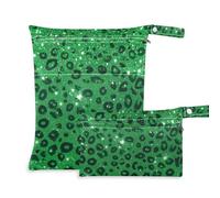 WDdZzyy Fake Glitter Leopard Print Green Reusable Dry Bags 2 Pack Wet Bag for Swimsuit with Handles for Travel