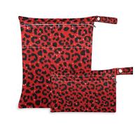 WDdZzyy Fake Glitter Leopard Print Red Waterproof Bag for Cloth 2 Pack Travel Essentials for Flying with Handles for Scenario